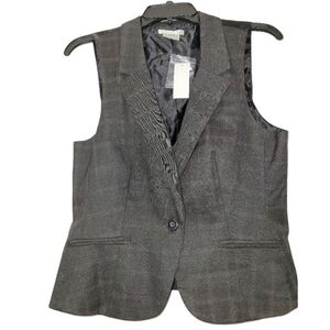 Van Heusen Studio Stretch Brown Plaid Lined Fitted Vest Size Med